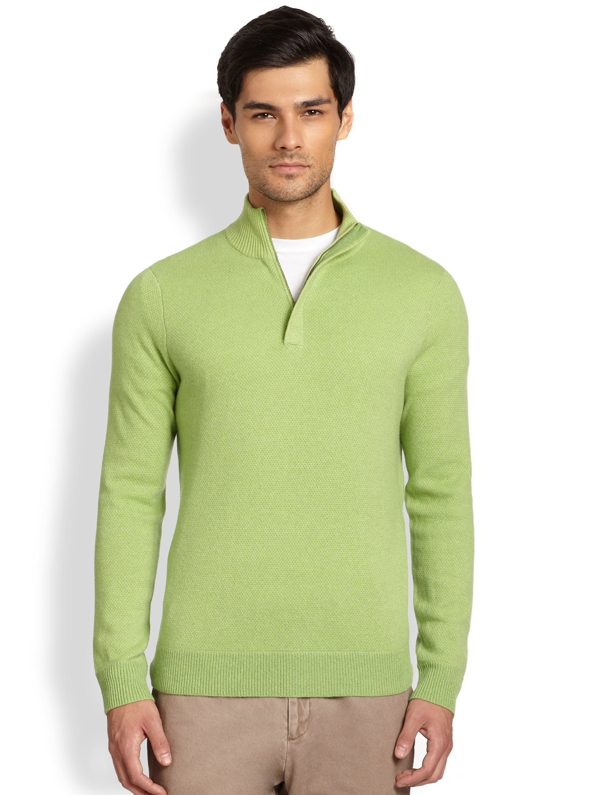 Lyst - Saks Fifth Avenue Birdseye Halfzip Cashmere Sweater in Green for Men