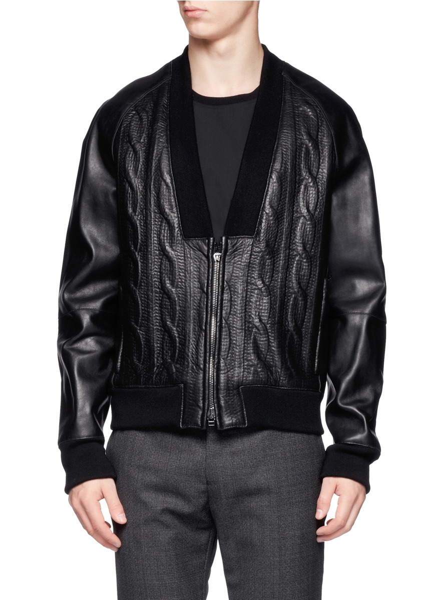 3.1 Phillip Lim Cableknit Embossed Leather Jacket in Black for Men | Lyst