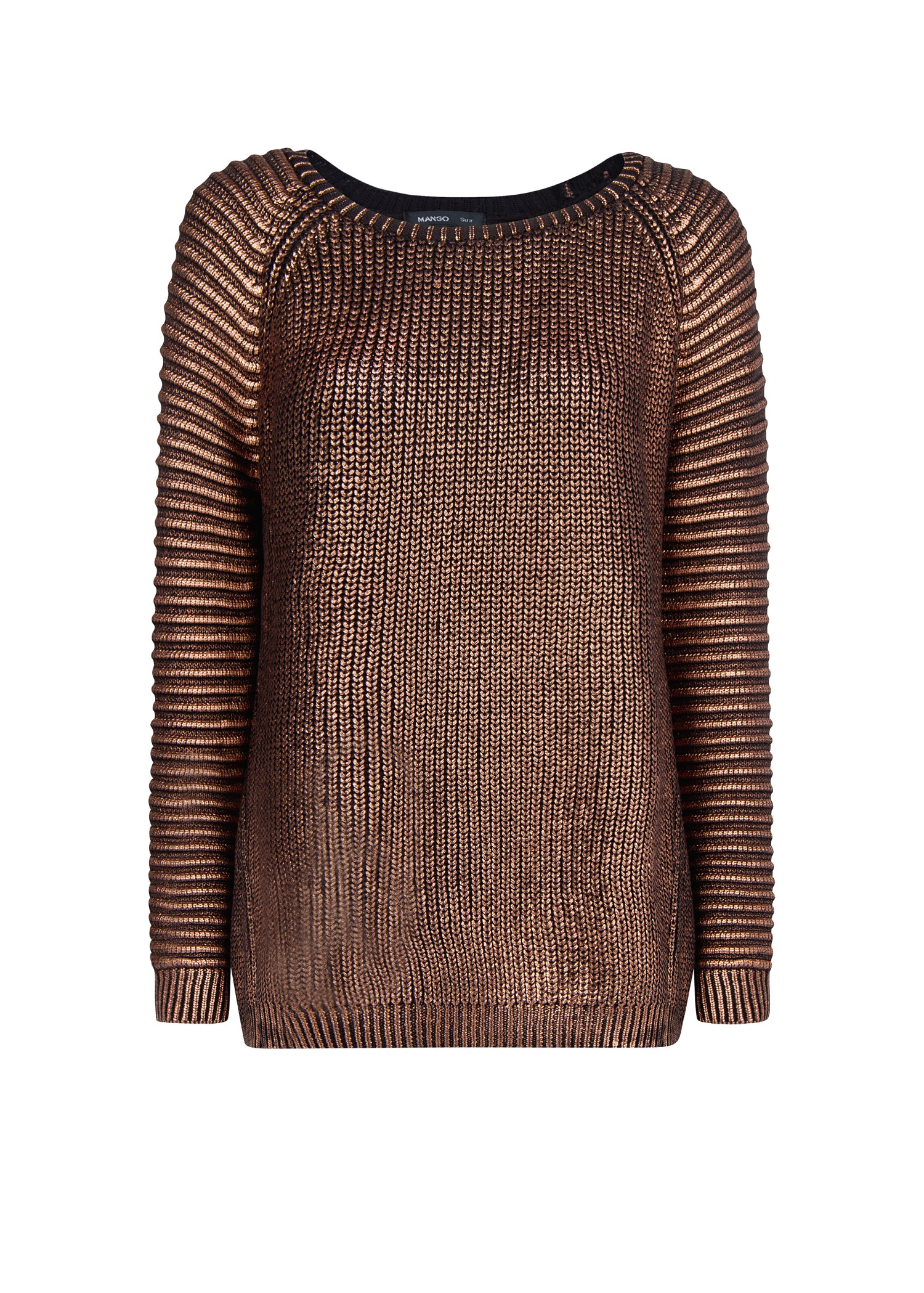 Mango Jacquard Sleeve Metallic Sweater in Copper (Brown) - Lyst