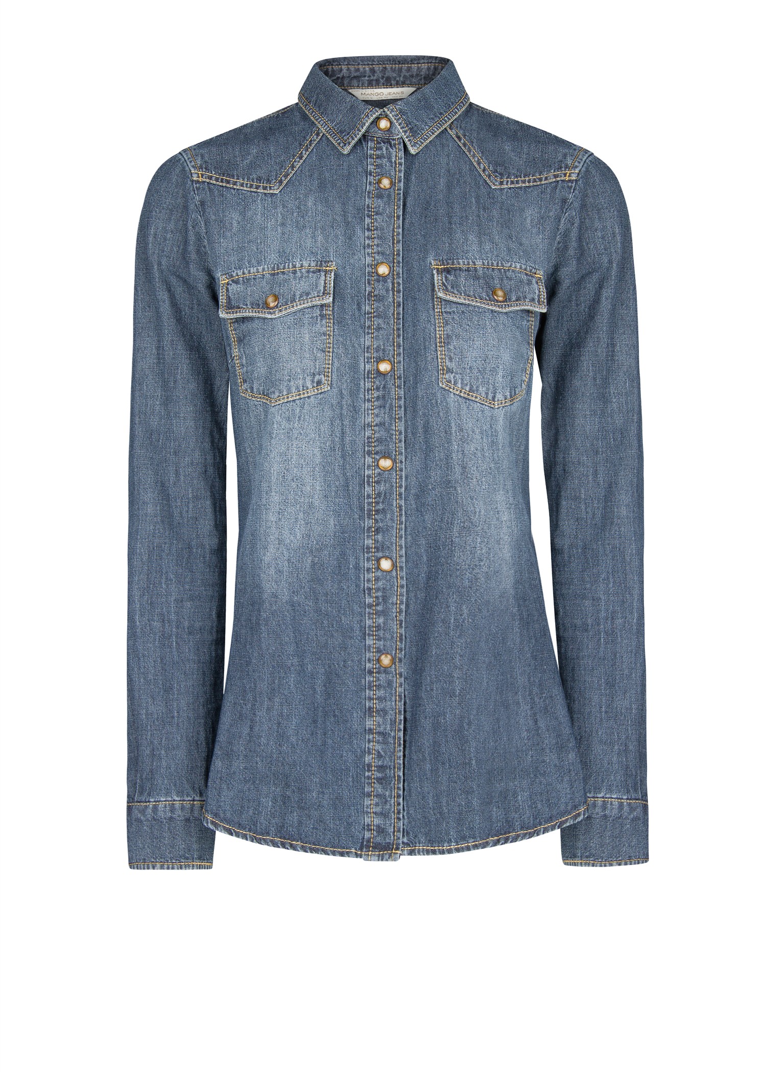 Mango Dark Wash Denim Shirt in Blue | Lyst