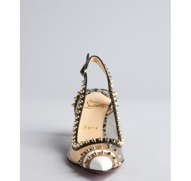 Lyst Christian Louboutin Grey Patent Leather Trimmed Studded Sling