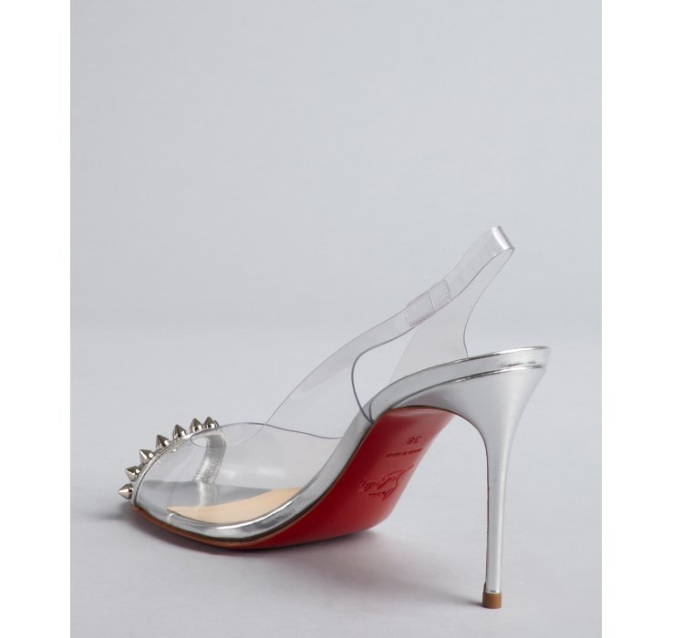 best replica christian louboutins - Christian louboutin Silver and Clear Pvc Spike Detailed Sling-back ...