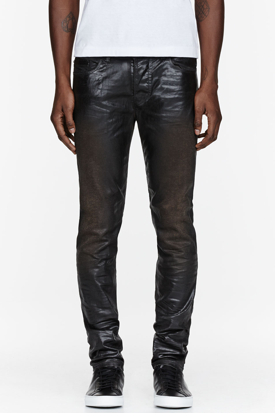 Diesel black gold Black Wet Look Coated Jeans in Black for Men | Lyst