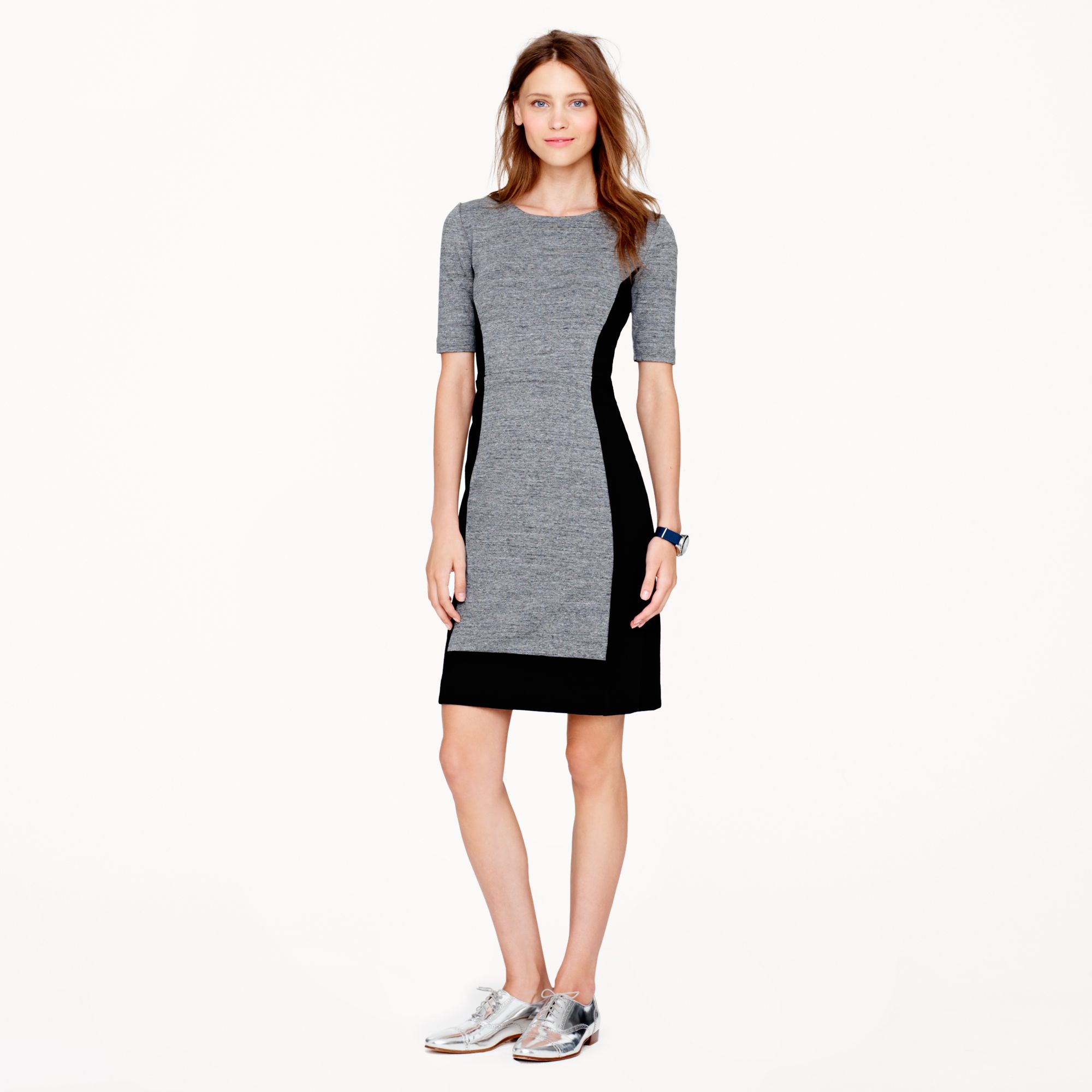Lyst J Crew Paneled Stretch Dress In Colorblock Gray Gallery