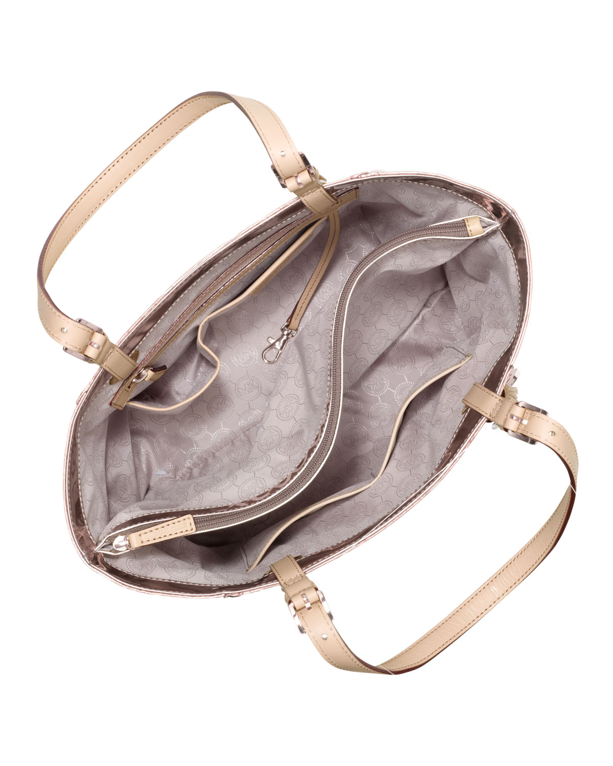 Lyst Michael Kors Jet Set Signature Monogram Tote In Metallic Gallery