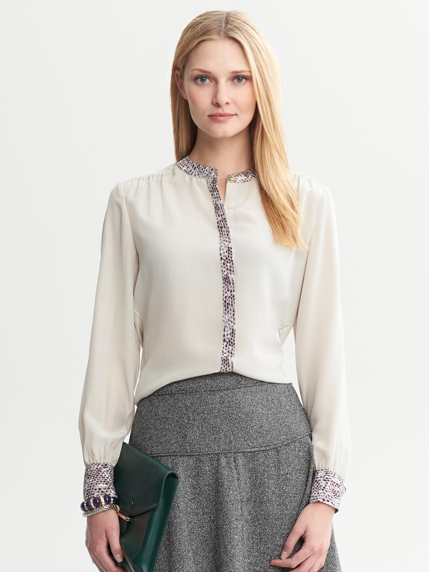 Banana Republic Silk Python Blouse Mineral Grey in Beige (Mineral grey ...