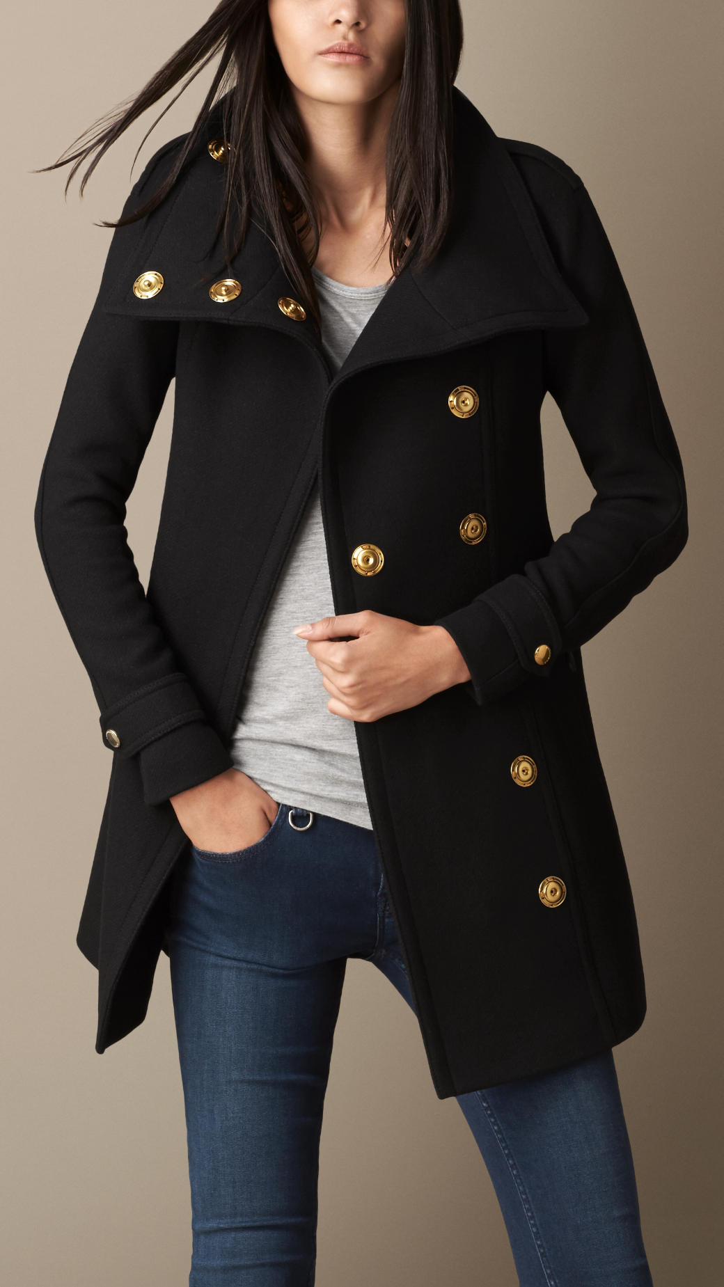 Lyst - Burberry Wool Twill Blanket Wrap Coat in Black