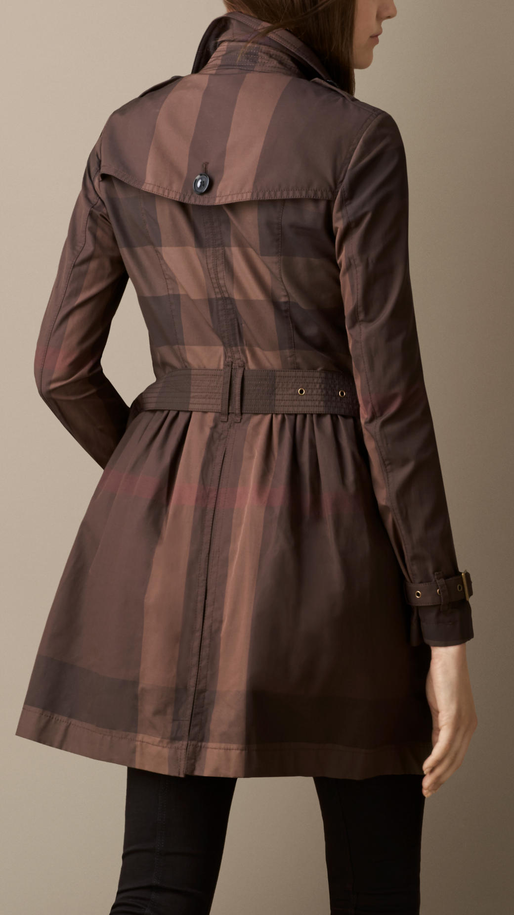 Burberry Mid Length Cotton Satin Check Trench Coat in Brown | Lyst