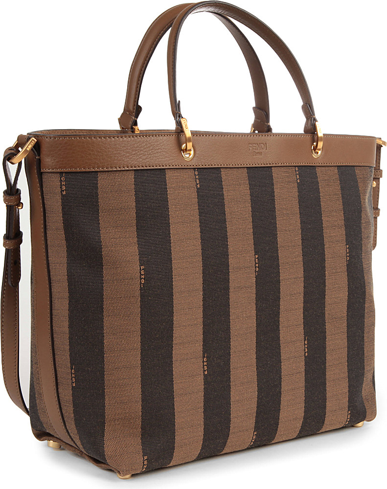 Lyst - Fendi Pequin Canvas Tote in Brown