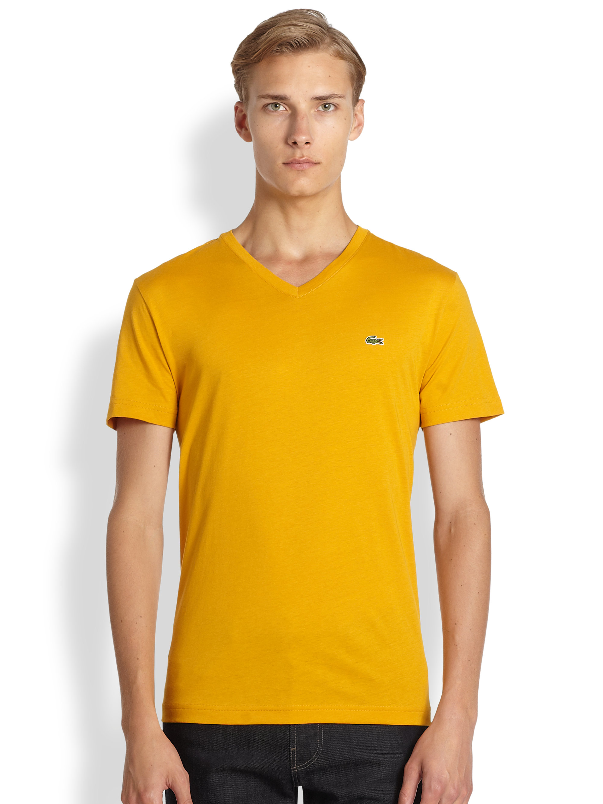 Lacoste Pima Jersey V-neck Tee in Yellow for Men | Lyst