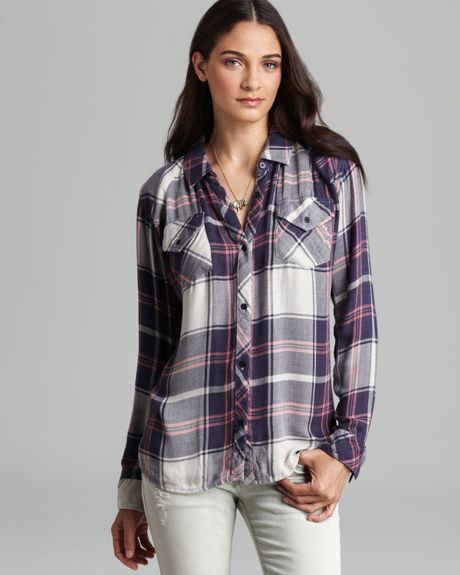 Rails Kendra Plaid Shirt in White (Navy/Pink) | Lyst