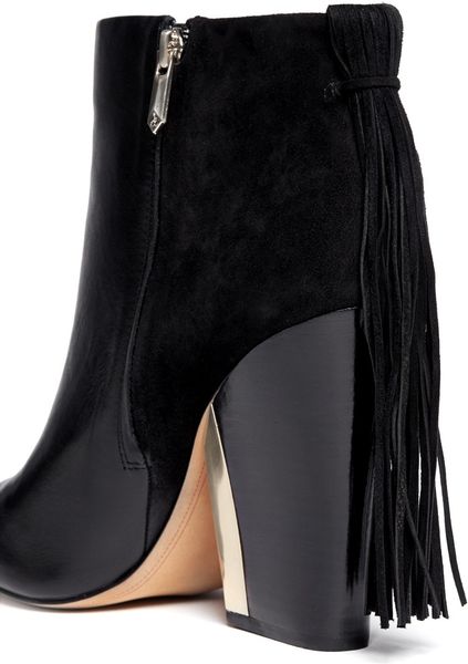 Sam Edelman Mariel Leather and Suede Fringe Boots in Black | Lyst