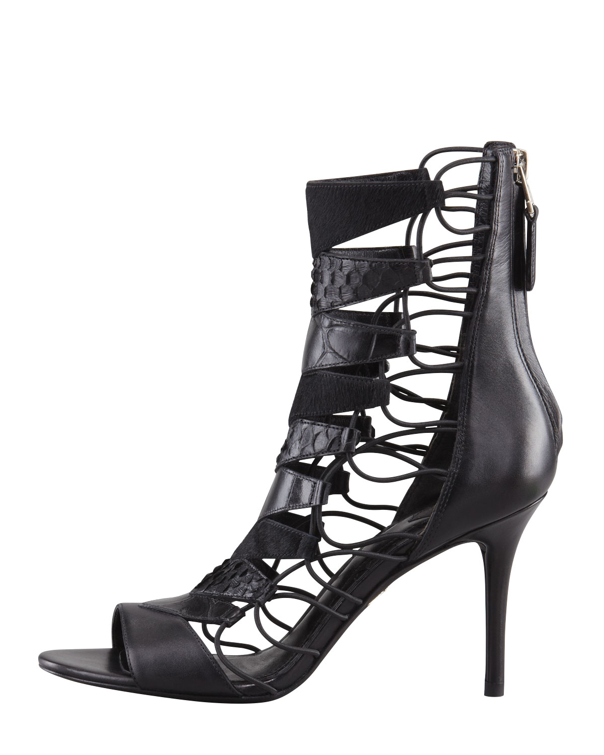 B brian atwood Elody Mixed-media Gladiator Sandal in Black | Lyst