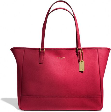 Coach Medium City Tote in Saffiano Leather in Red (BRASS/SCARLET) | Lyst