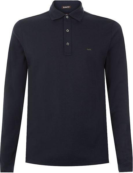 Michael Kors Liquid Jersey Long Sleeve Polo Shirt in Blue for Men | Lyst