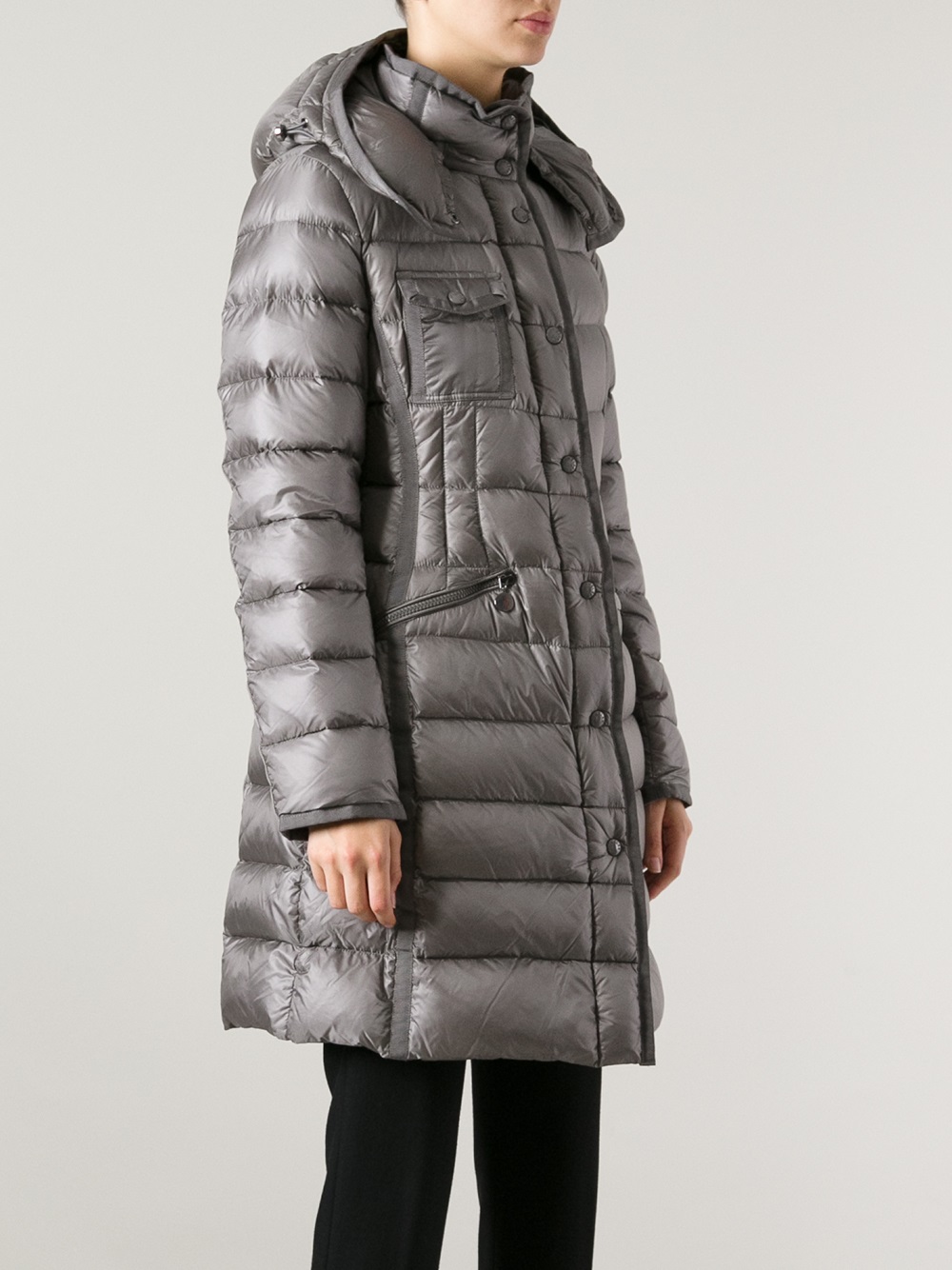 Moncler Hermine Feather Down Coat in Gray | Lyst