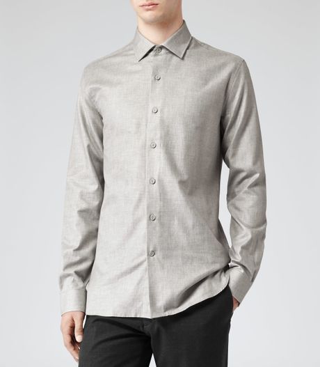 Reiss Ivy Shirt with Covered Buttons in Gray for Men (GREY) | Lyst