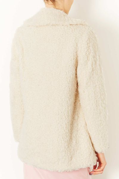 Topshop Teddy Fur Pea Coat in White | Lyst