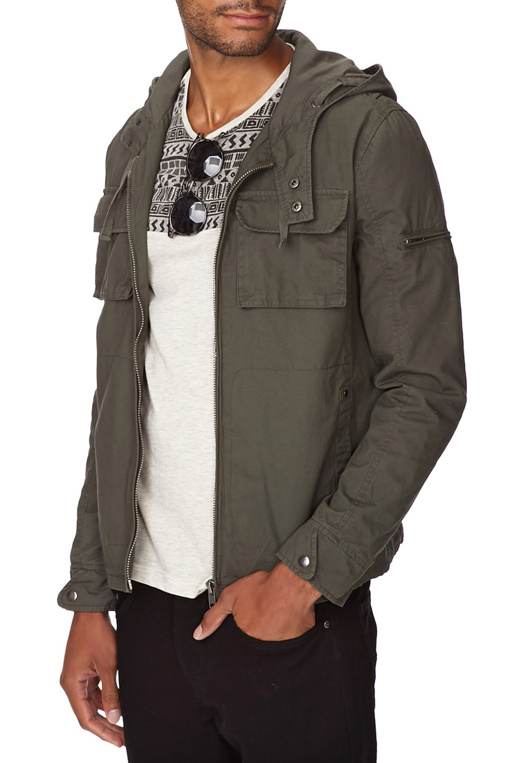 Lyst Forever 21 Hooded Cargo Jacket in Green for Men