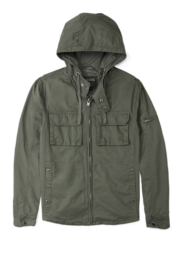 21men Hooded Cargo Jacket in Green for Men (Olive) | Lyst