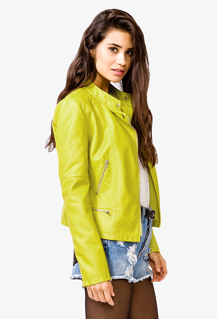 Forever 21 Faux Leather Er Jacket In Yellow Lyst Gallery