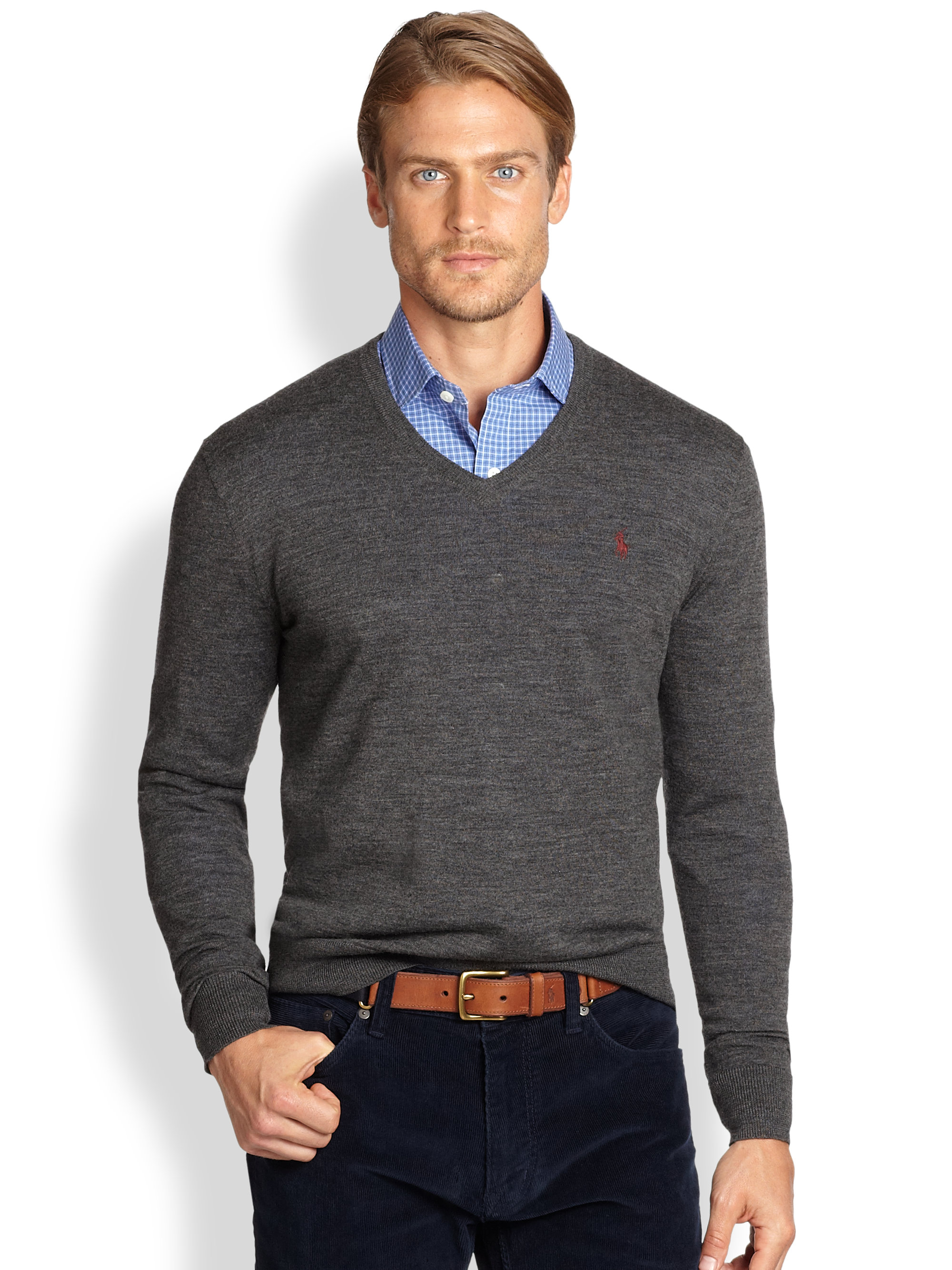 Lyst - Polo Ralph Lauren Merino Wool Vneck Sweater in Gray for Men