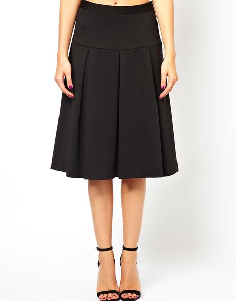 Asos Asos Midi Skirt with Drop Waist and Pleats in Black | Lyst