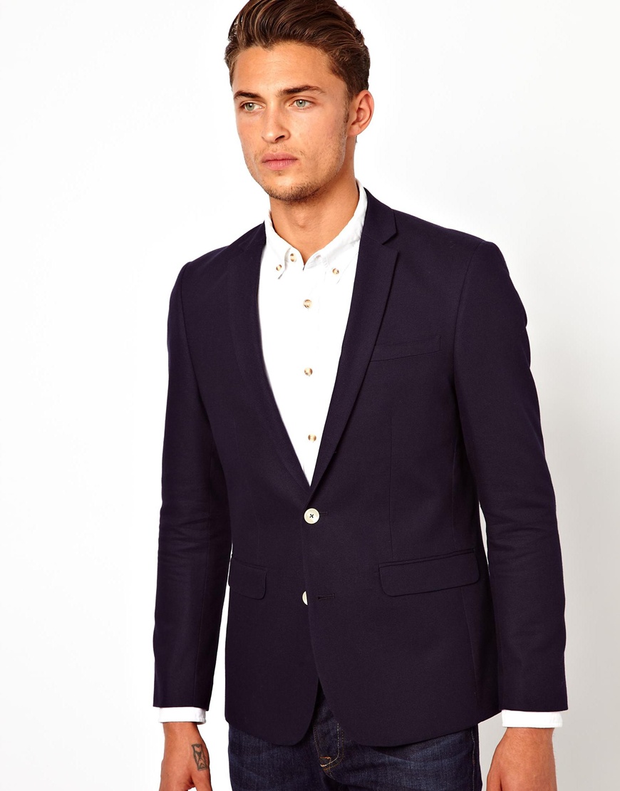 Lyst - Asos Asos Slim Fit Blazer with White Buttons in Blue for Men
