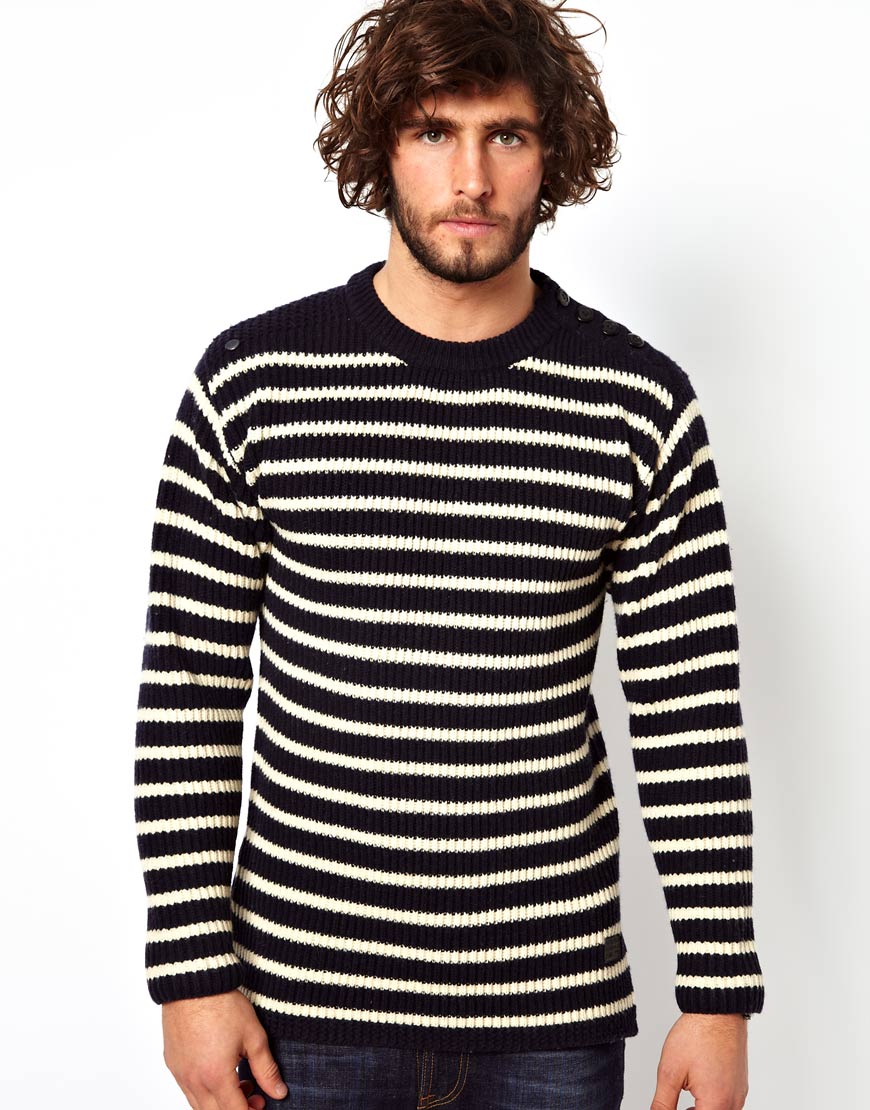 Lyst - Patagonia G Star Crew Knit Sweater Eger Striped Shoulder Button ...