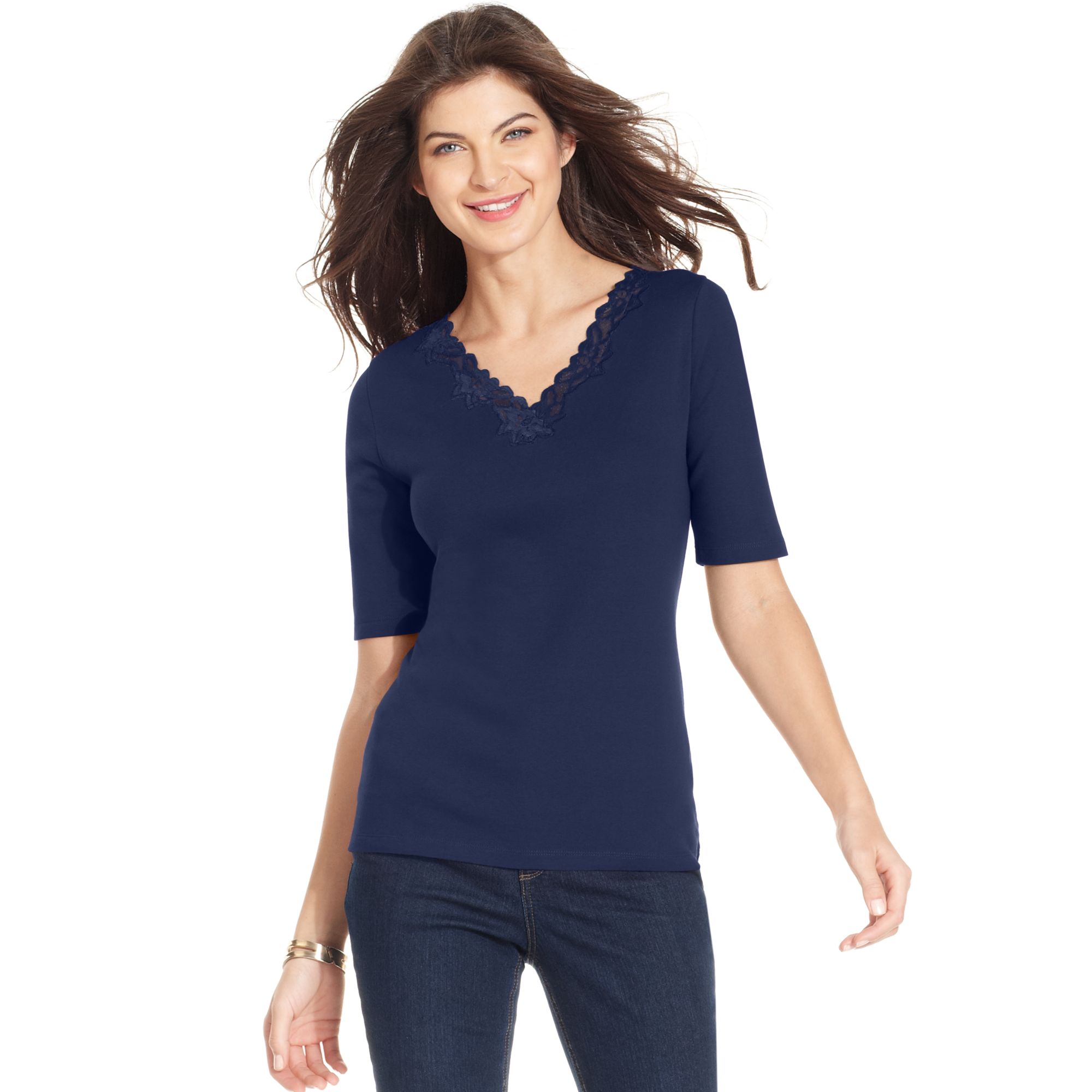 Jones New York Elbow length V-neck in Blue (true navy) | Lyst