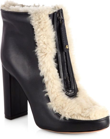 Chloé Shearling Leather Ankle Boots in Black | Lyst