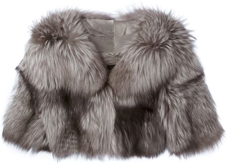 Liska Cropped Fox Fur Jacket in Gray (grey) | Lyst