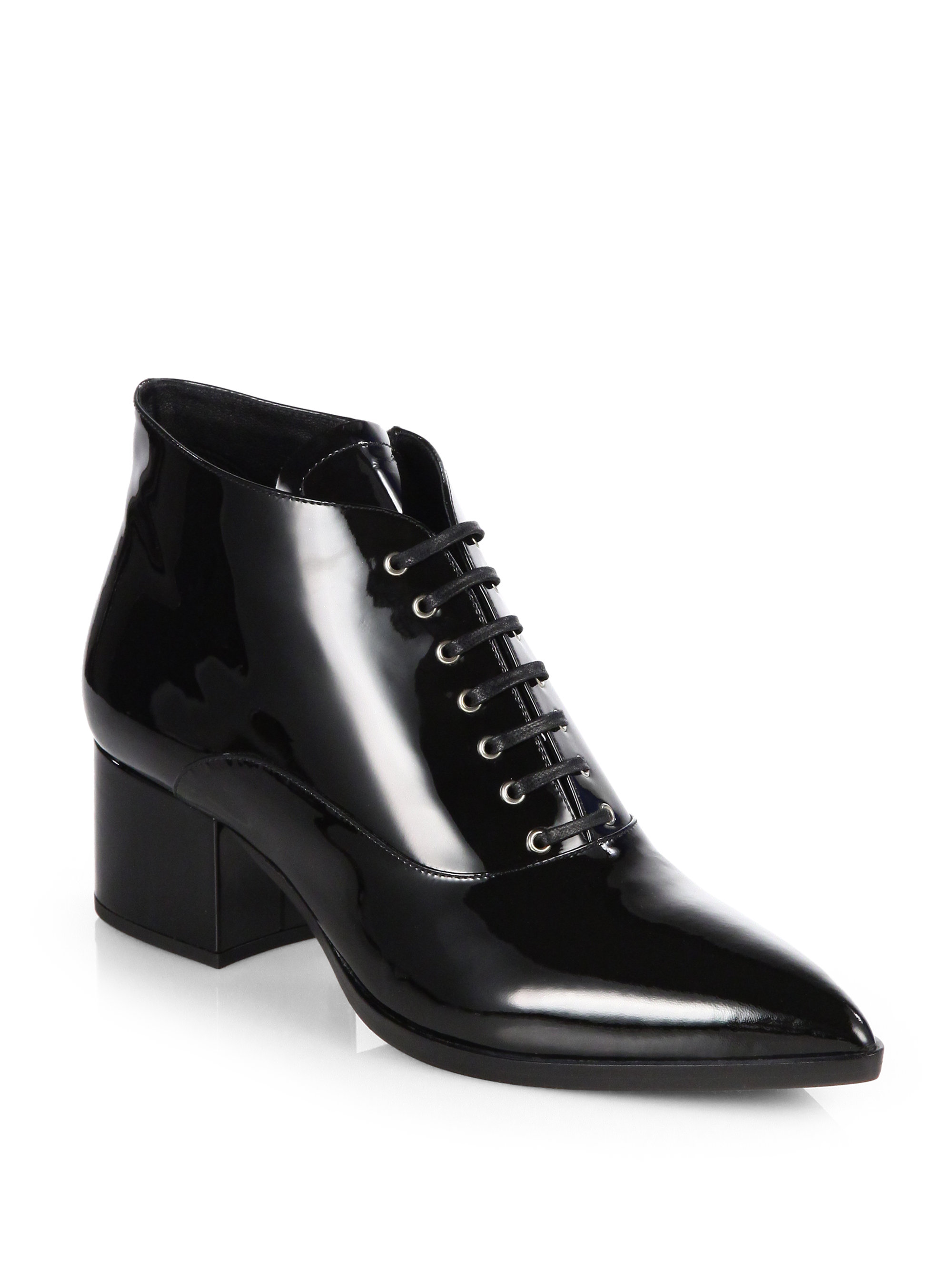 Miu Miu Patent Leather Lace-up Ankle Boots in Black | Lyst