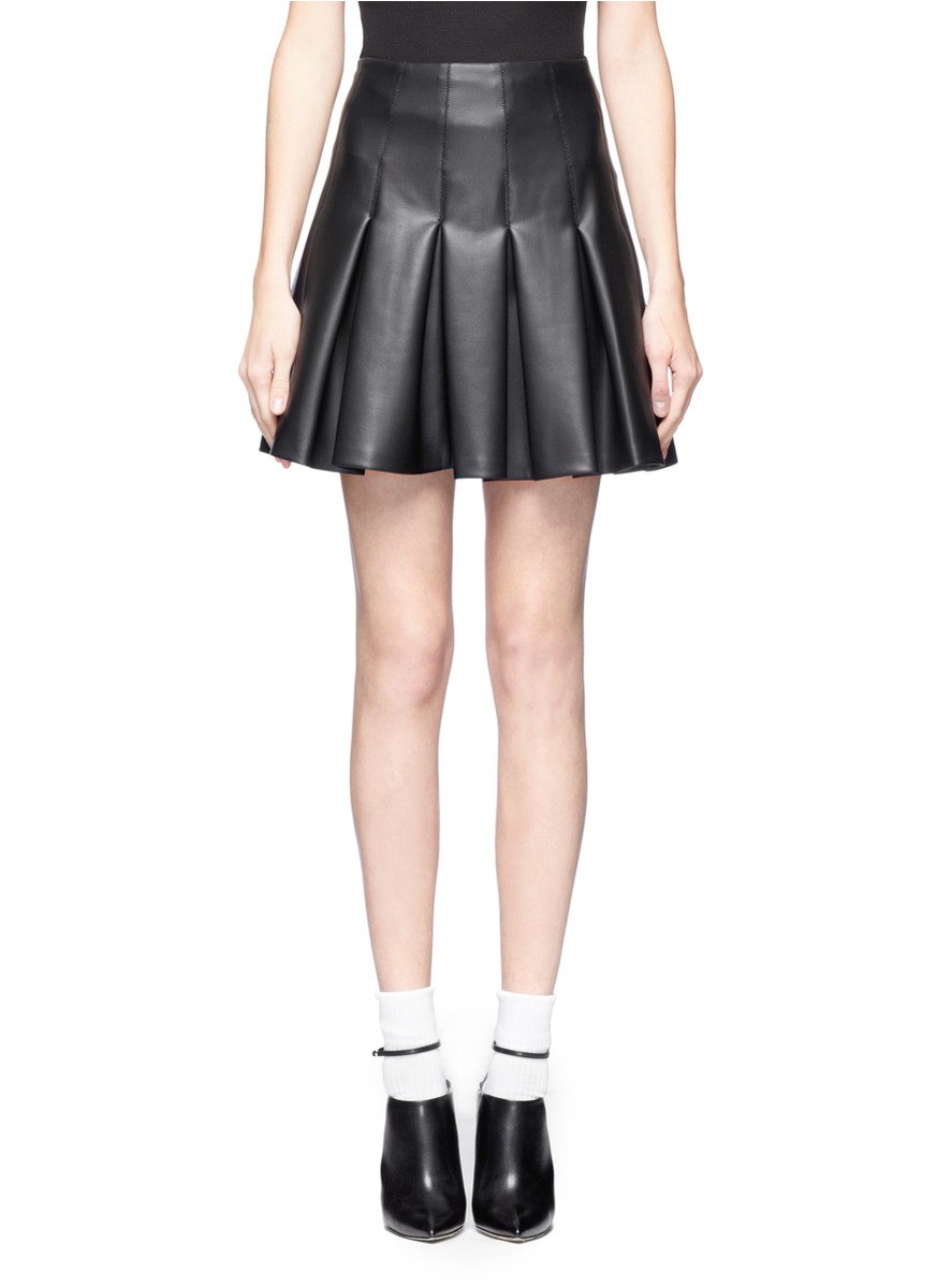 Msgm Faux Leather Flared Skirt in Black | Lyst