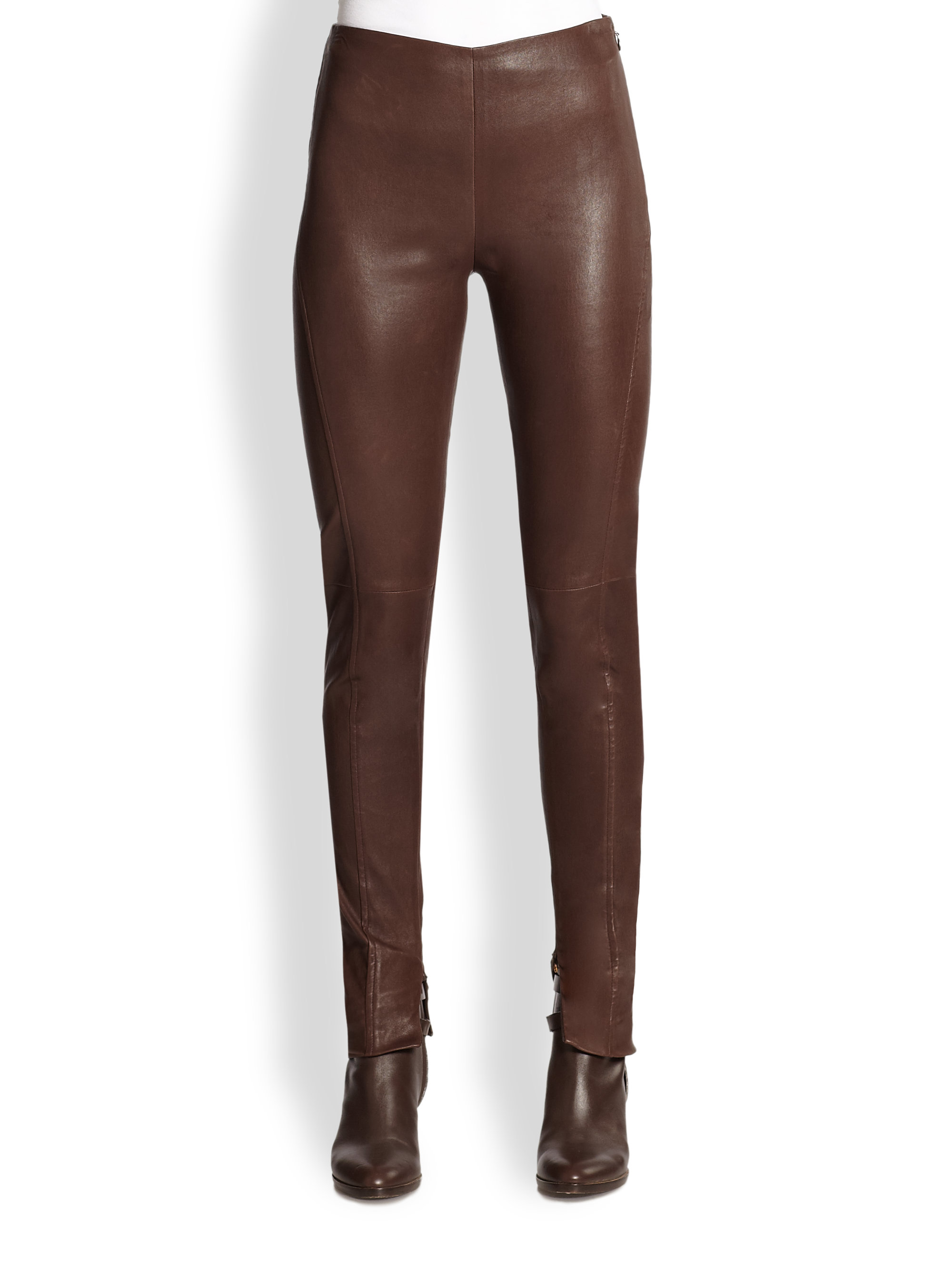 Lyst Ralph Lauren Black Label Jamie Stretch Leather Pants In Brown 