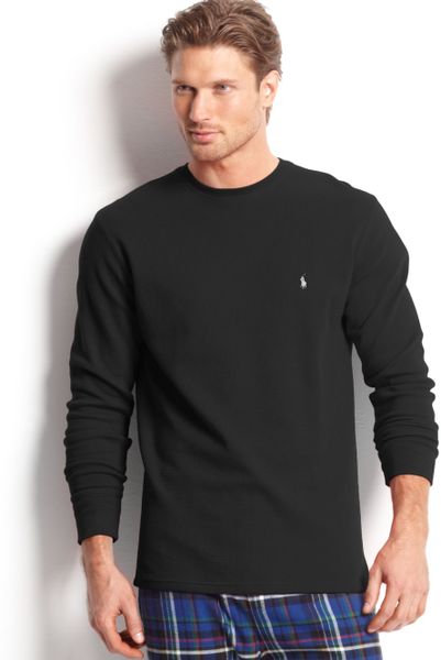 Ralph Lauren Long Sleeve Crew Neck Waffleknit Thermal Tshirt in Black ...