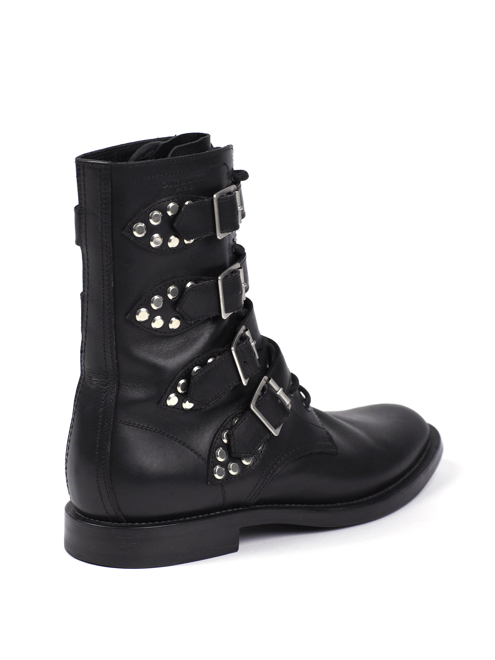 Saint laurent Rangers Studded Leather Ankle Boots in Black | Lyst