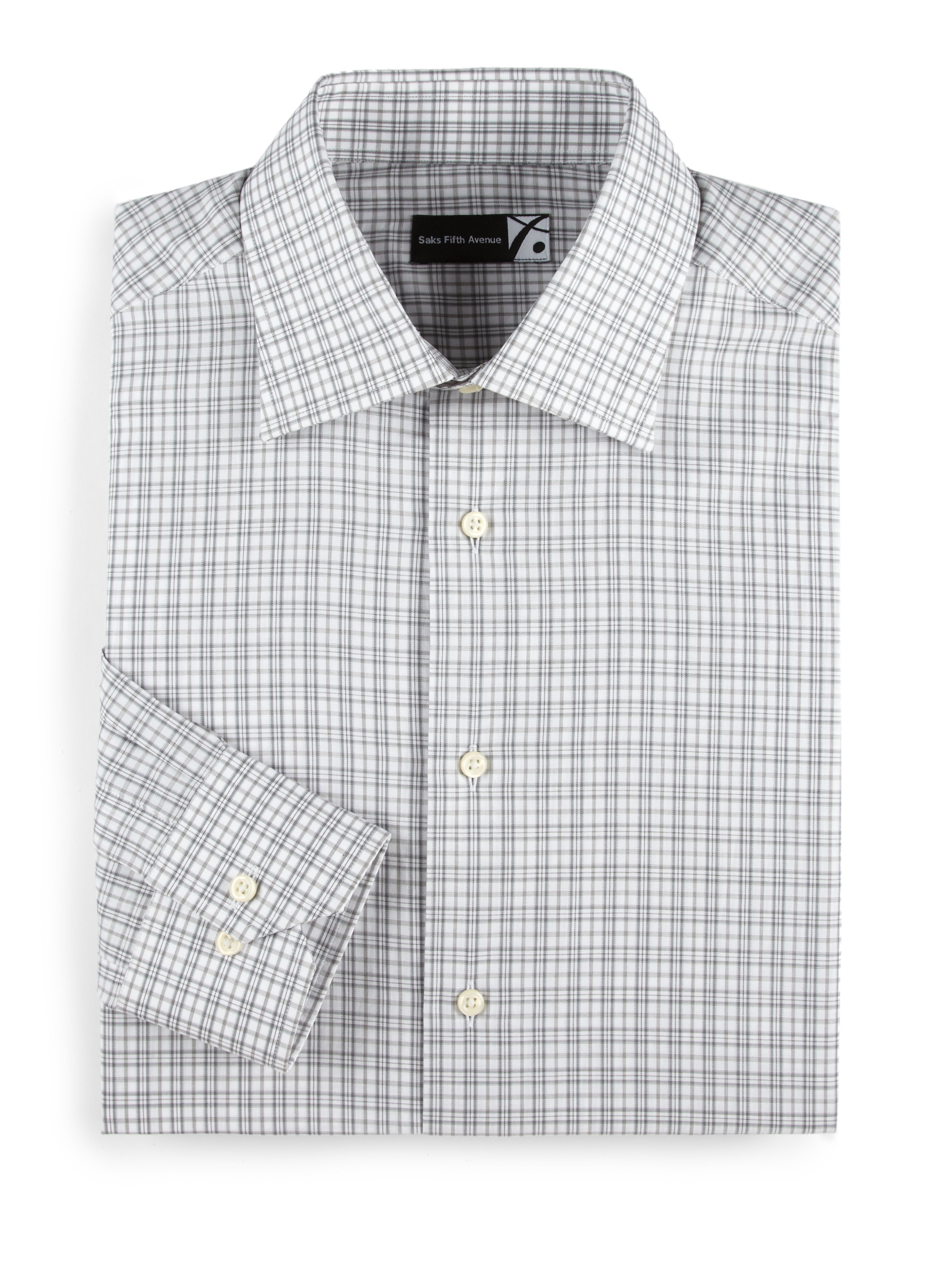 Saks Fifth Avenue Men Collection Plaid Check Cotton Dress Shirt in Gray ...