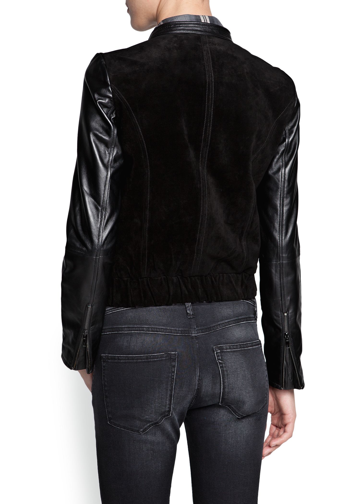 lyst mango combi leather bomber jacket in black lyst mango combi leather bomber jacket in black