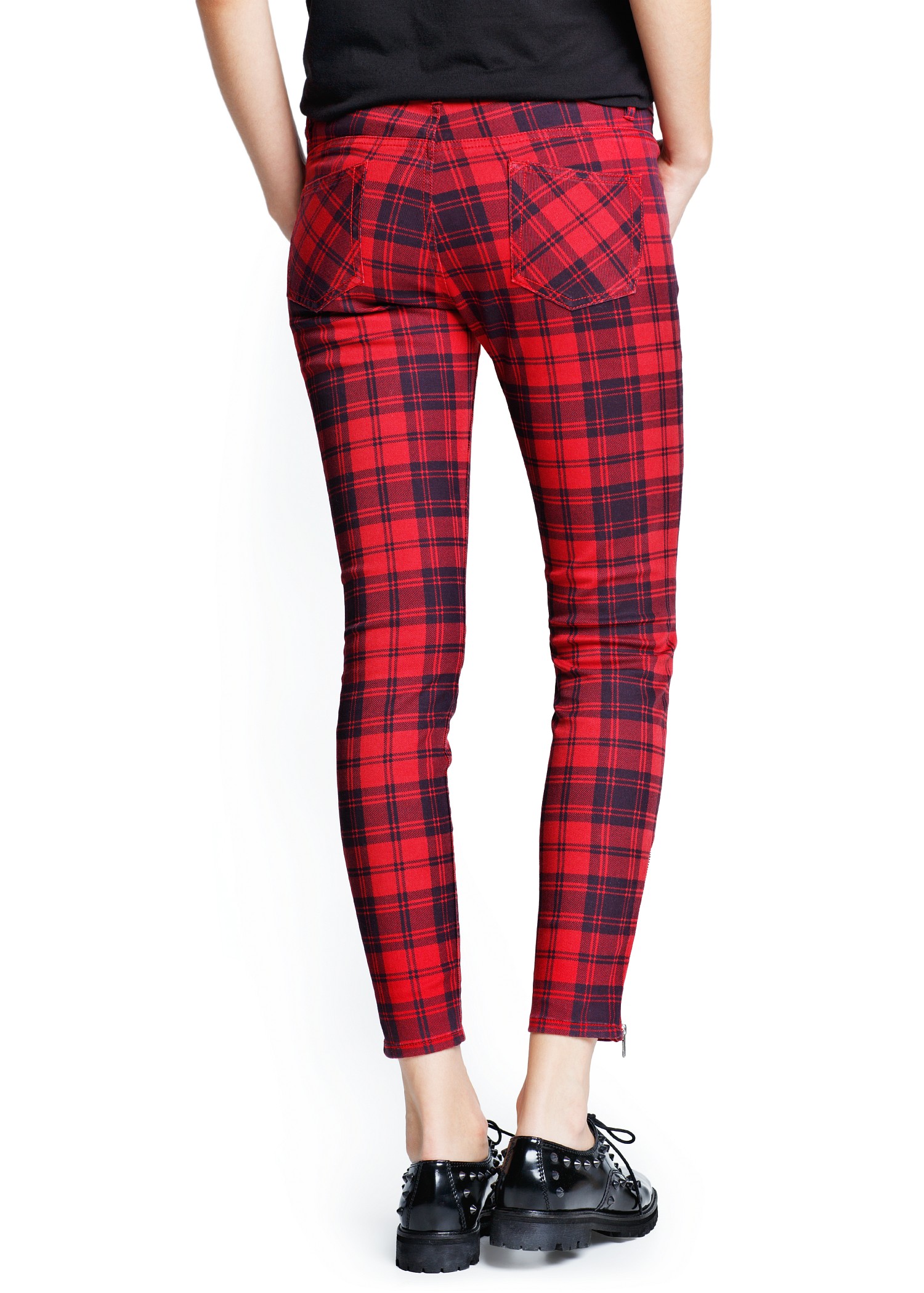 Mango Plaid Trousers in Red Lyst