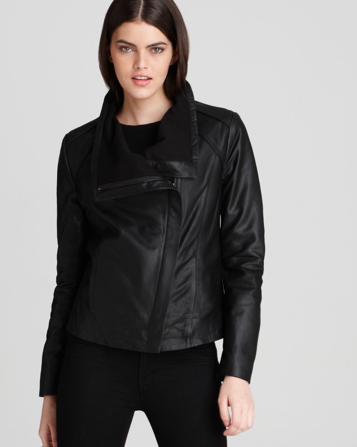 Elie Tahari Virginia Napoleon Drape Front Leather Jacket in Black - Lyst