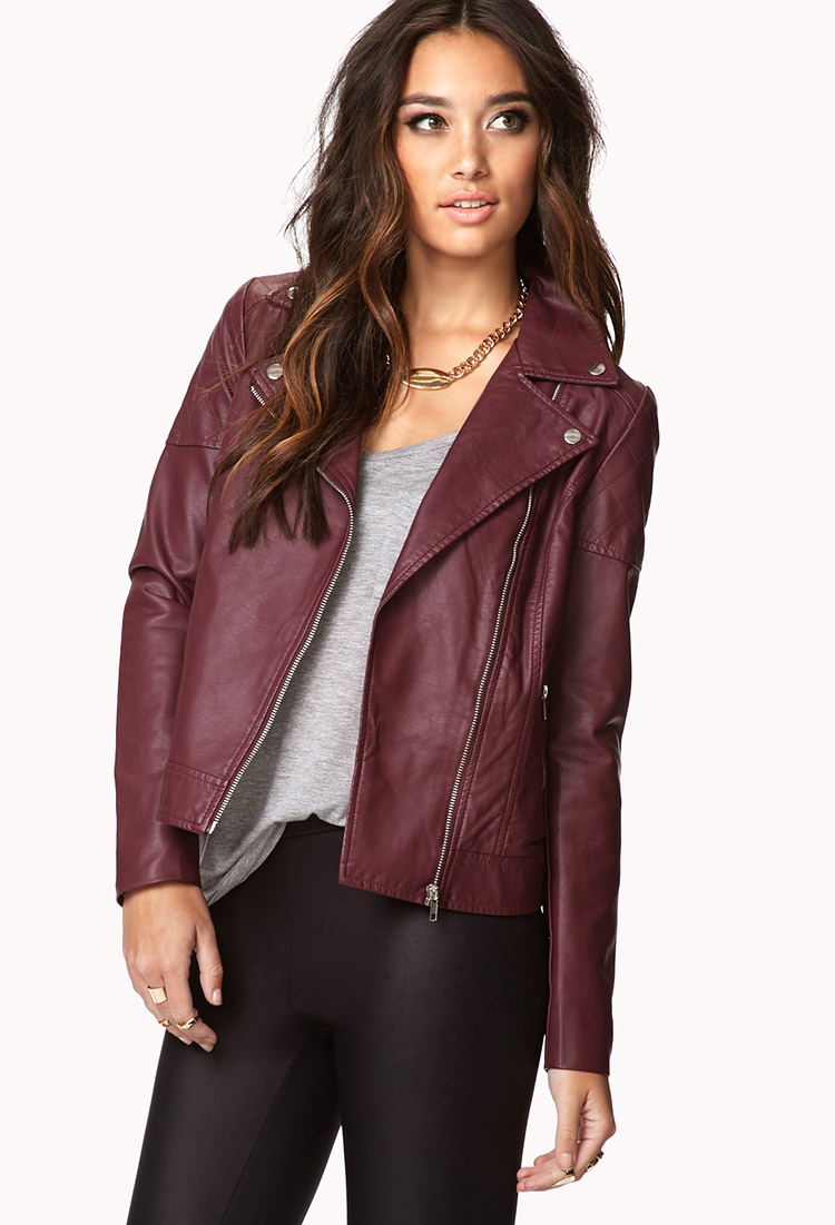 Lyst Forever 21 Streetchic Moto Jacket in Purple