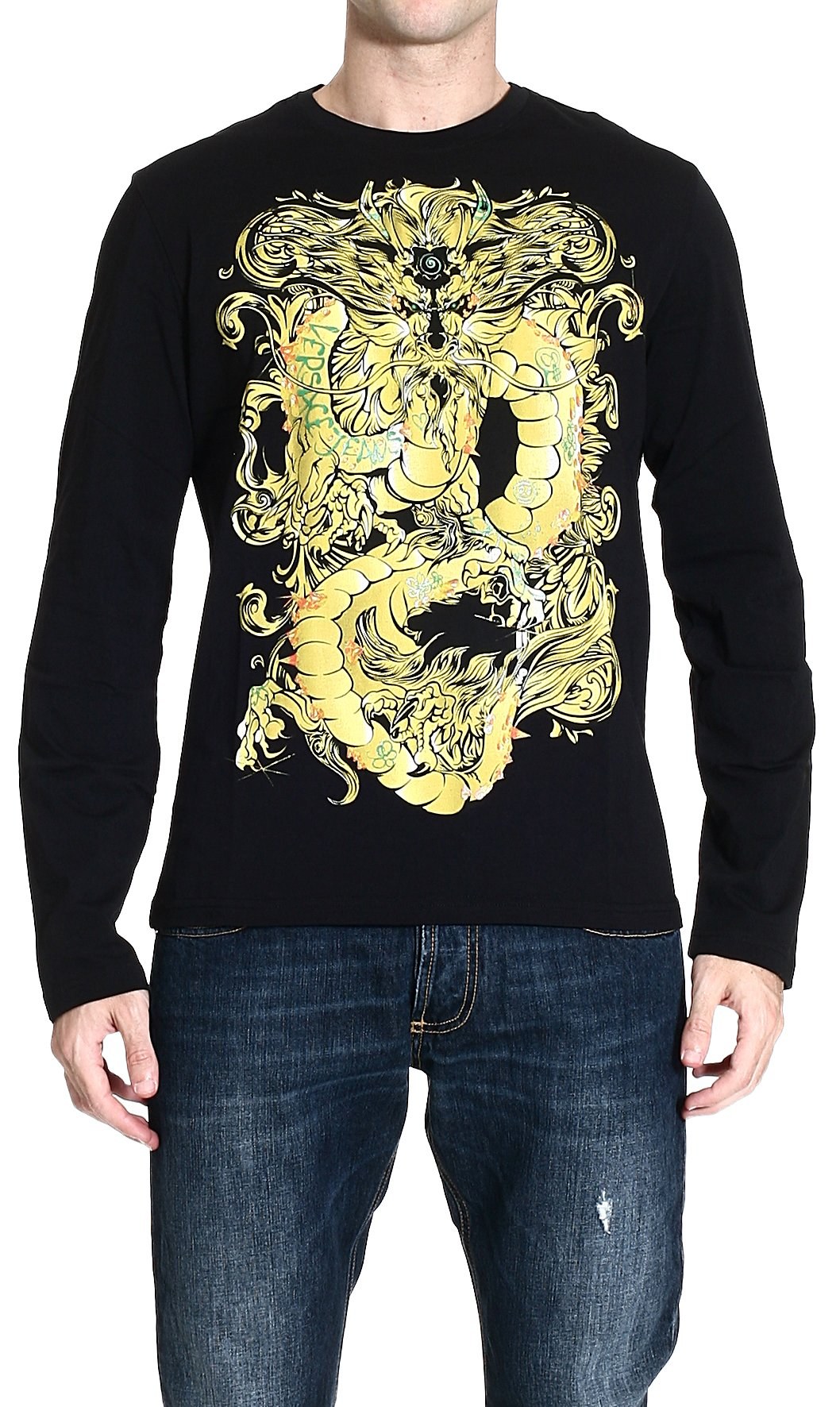 Versace Jeans Long Sleeve Roundneck Dragon Print T-Shirt in Black for ...
