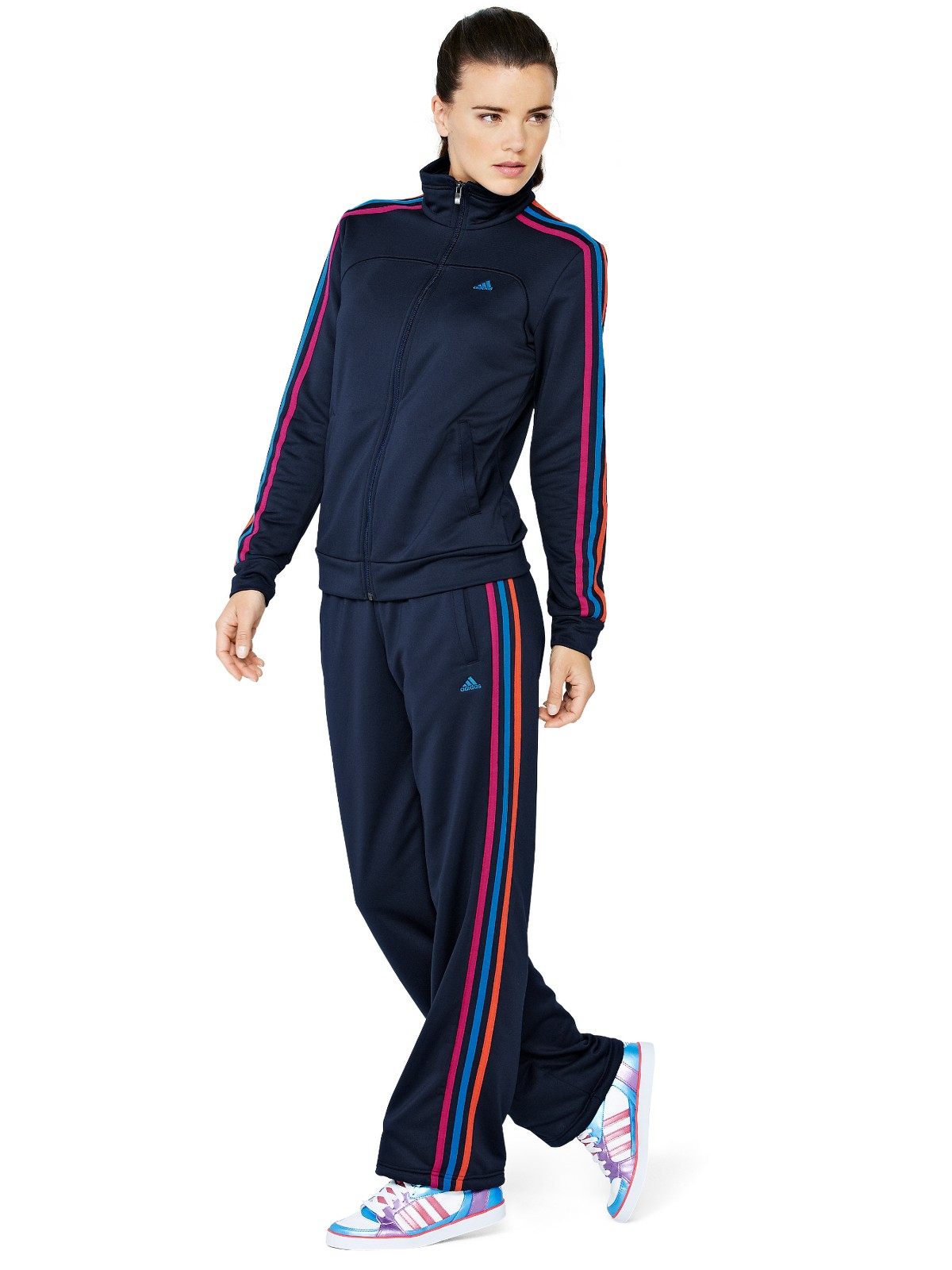 Adidas Adidas Multi 3 Stripe Knit Tracksuit in Blue (navy/pink) | Lyst