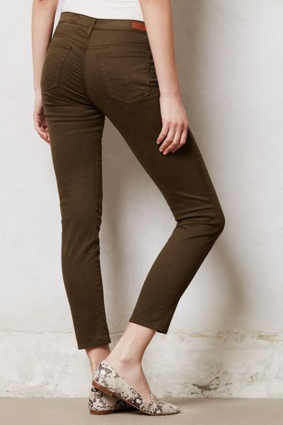 Ag Adriano Goldshmied Stevie Ankle Sateen Jeans in Brown (GREEN) | Lyst