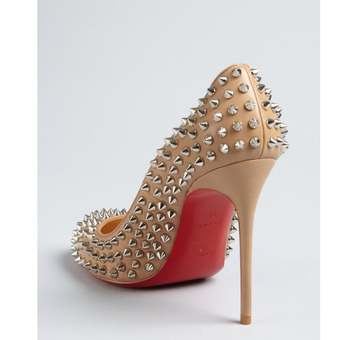 Christian louboutin Khaki Leather Fifi Spikes 100 Pumps in Beige ...