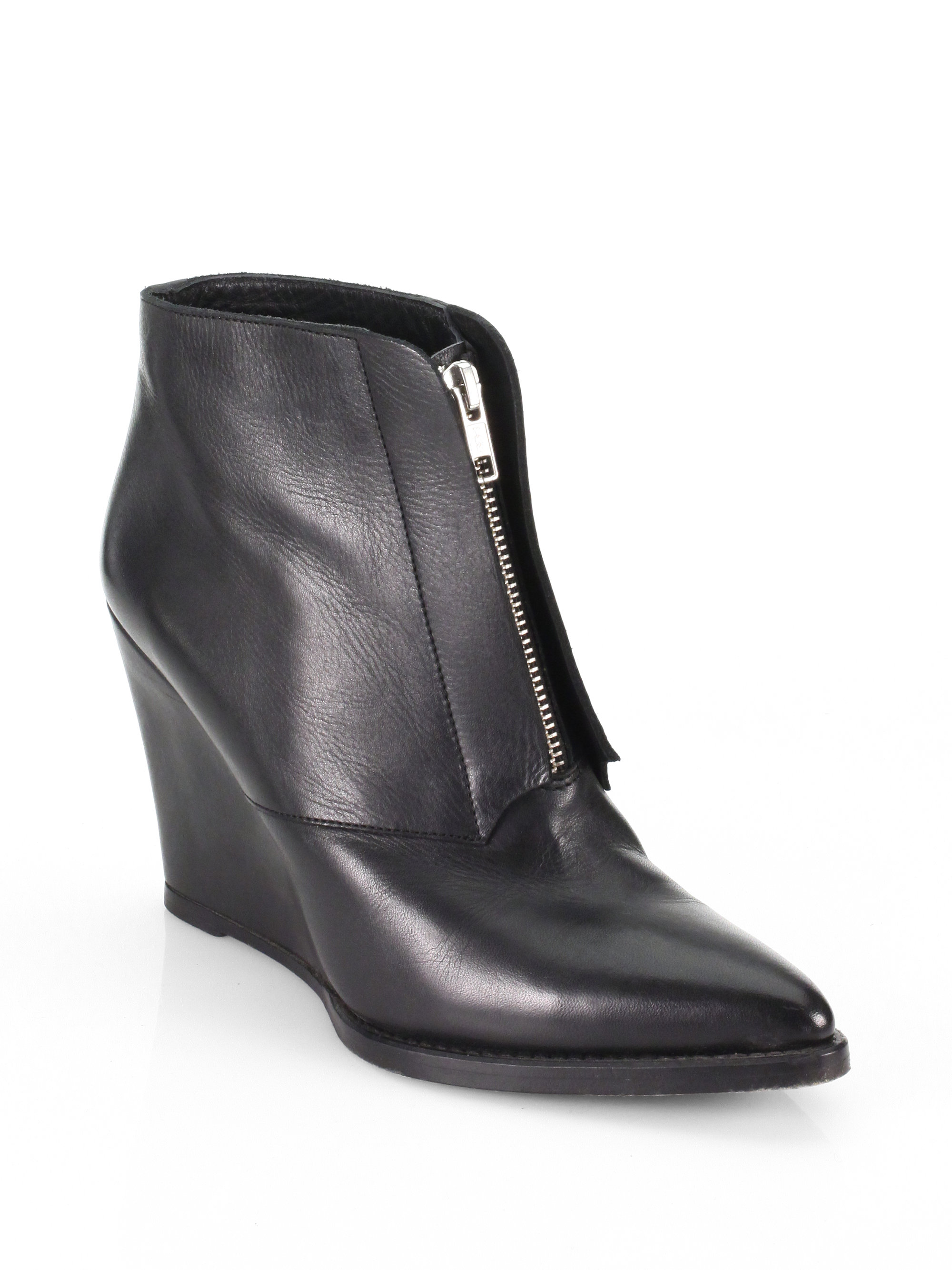 Surface To Air Bushwick Ziptrimmed Leather Wedge Ankle Boots in Black ...