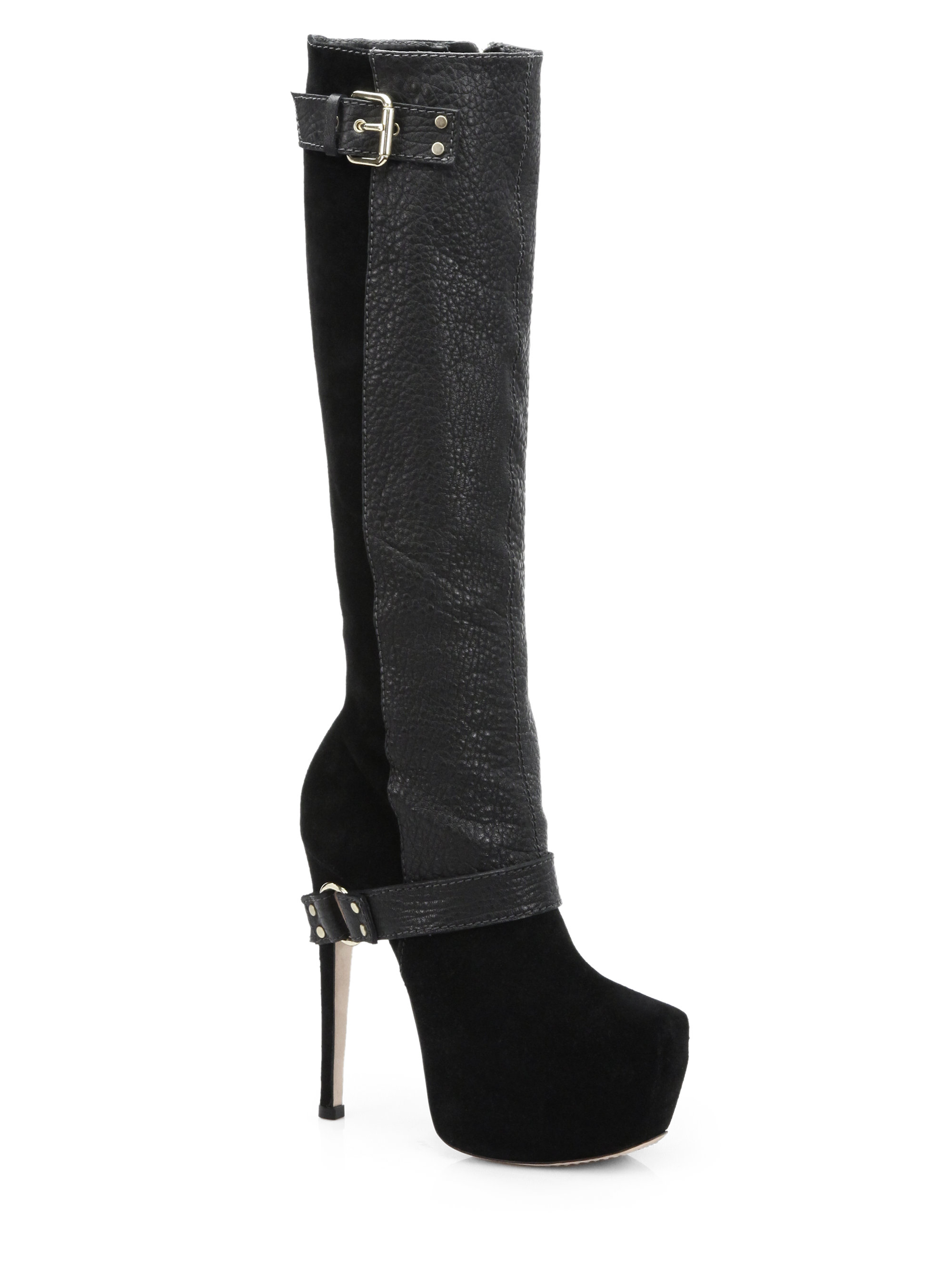 Alice + Olivia Laverna Leather Suede Platform Boots in Black | Lyst