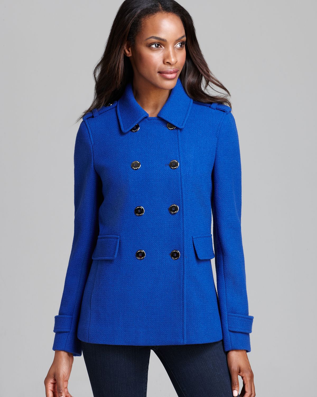 Calvin klein Peacoat - Double Breasted Military in Blue | Lyst