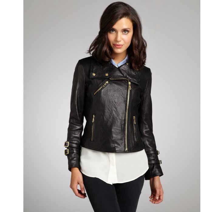 Black Leather Jacket Rose Gold Zip Cairoamani Com Lyst Dkny Black And Gold Tone Buckled Cuff Zip Front Moto Jacket
